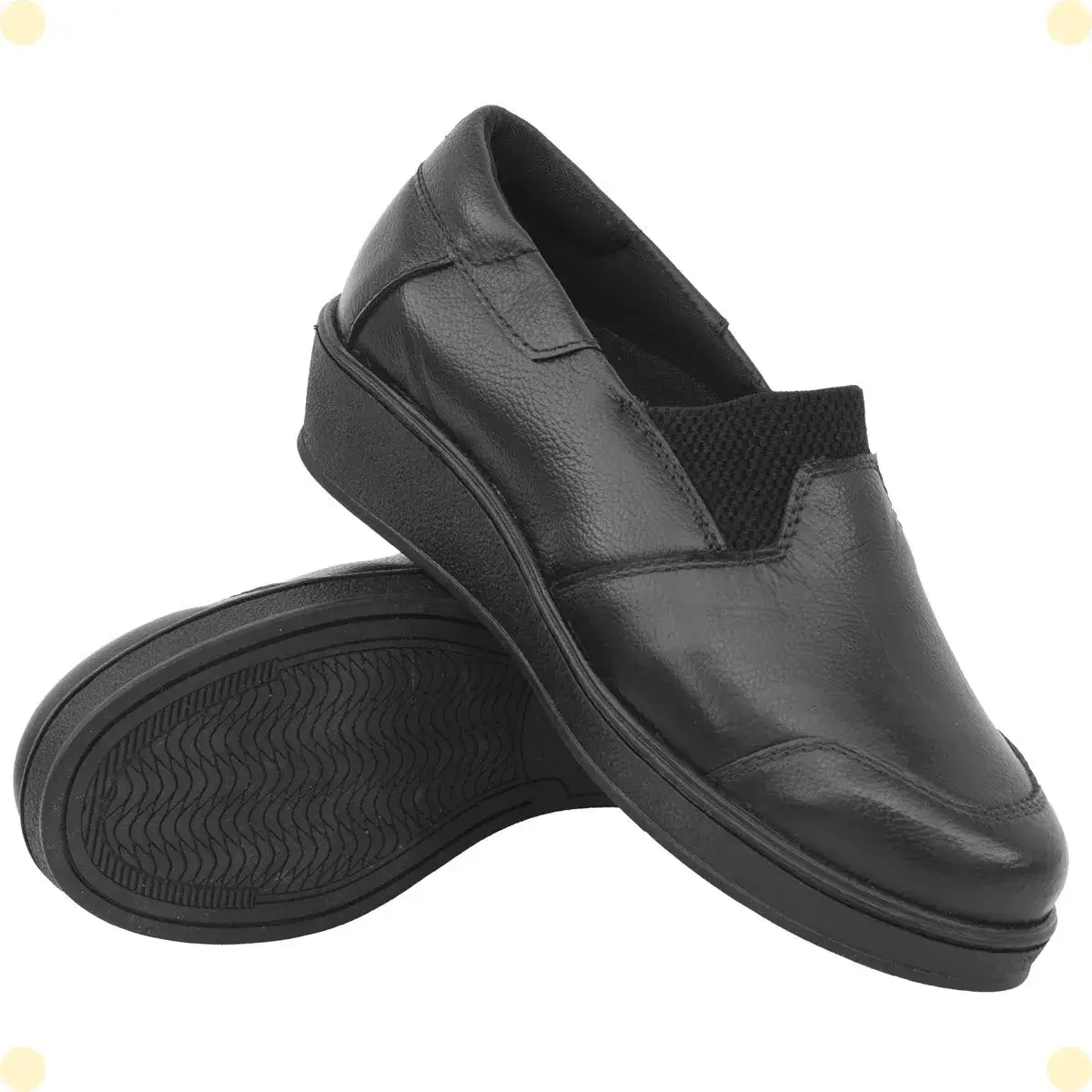 Sapato Feminino Anabela Couro Legítimo Confortável Slip On - Modelo - Imagem 4